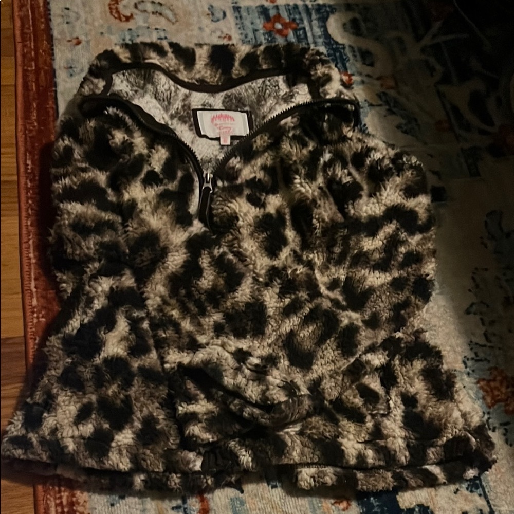 Brown and Black Faux Fur Leopard Print Coat